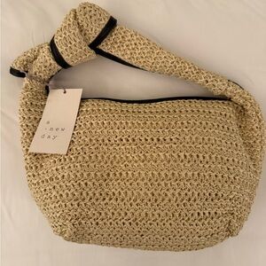 A New Day Tan Woven Shoulder Bag